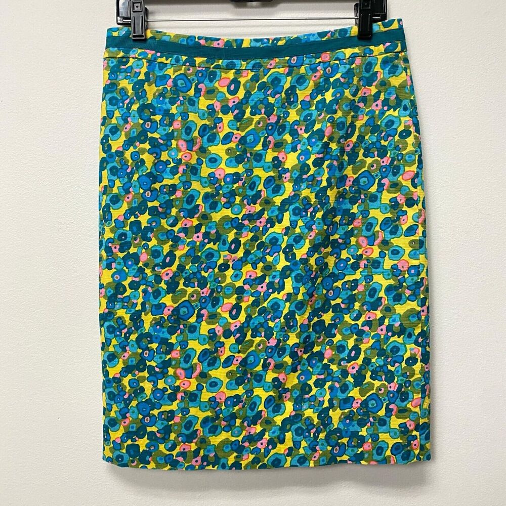 Boden Pencil Skirt Women 8R Chartreuse Blue Green Floral Work Feminine Spring